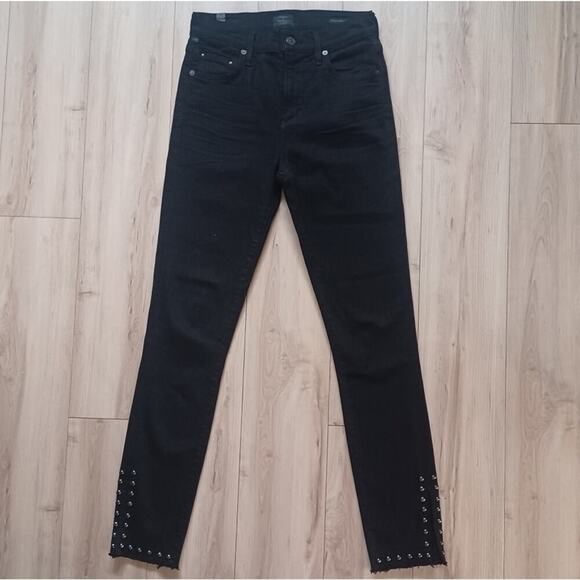 Citizens of Humanity Rocket Studded Ankle Split Hem Jeans Black 26W - Picture 3 of 14